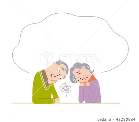 不安でいっぱいの高齢者夫婦のイラスト素材 不安でいっぱいの高齢者夫婦のイラスト素材