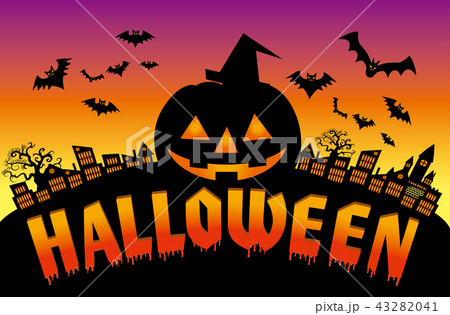 ハロウィーン用イラスト 街とお化けカボチャのシルエット ハロウィン Halloweenのイラスト素材 4341 ハロウィーン用イラスト 街とお化けカボチャのシルエット ハロウィン Halloweenのイラスト素材 4341
