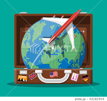 Travel suitcase, airplane and globe Travel suitcase, airplane and globe 43282934