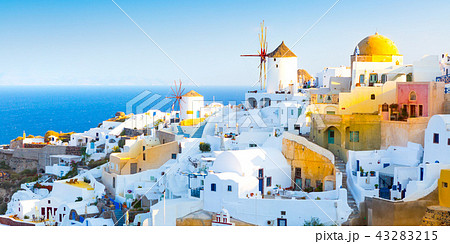 View of Oia the most beautiful village of Santorini island. 43283215