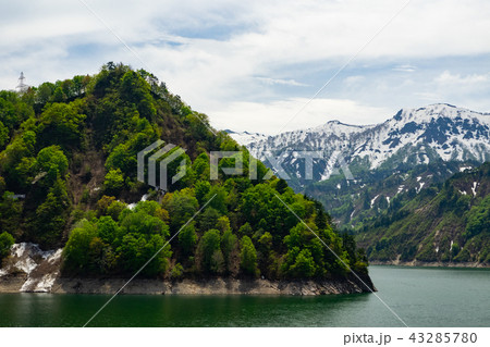 新緑と残雪のコントラストが美しい奥只見湖 新緑と残雪のコントラストが美しい奥只見湖 43285780