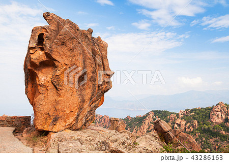 Huge stone stands on a roadside, Corsica 43286163