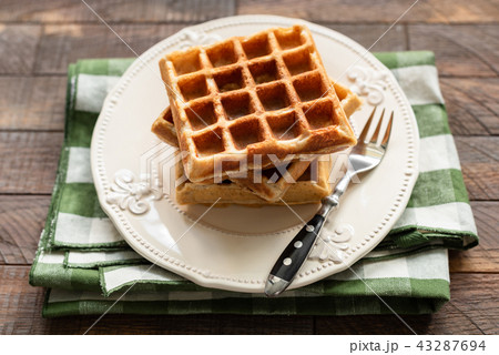 Homemade belgian waffles on plate 43287694