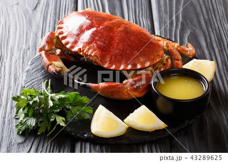 Served boiled delicacy brown crab with sauce 43289625