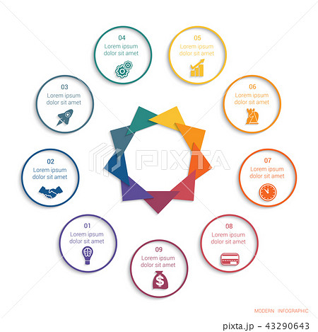 Colour modern infographic concept for 9 positions Colour modern infographic concept for 9 positions 43290643