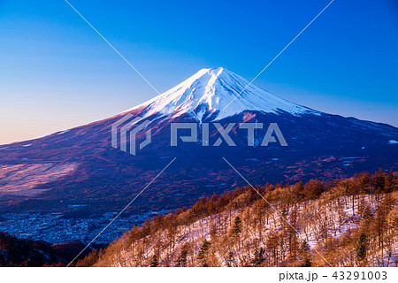 （山梨県）降雪した三つ峠から望む富士山 43291003
