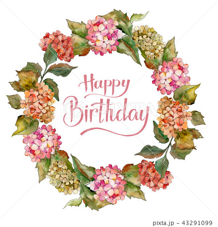 Watercolor red and yellow gortenzia flower. Floral botanical flower. Frame border ornament square. 43291099