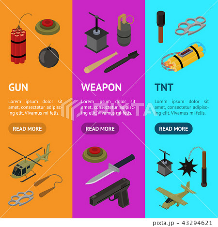 Weapons 3d Banner Vecrtical Set Isometric View. Vector Weapons 3d Banner Vecrtical Set Isometric View. Vector 43294621