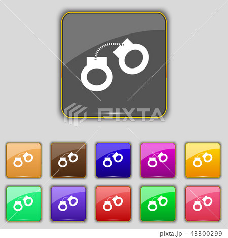 handcuffs icon sign. Set with eleven colored butto 43300299