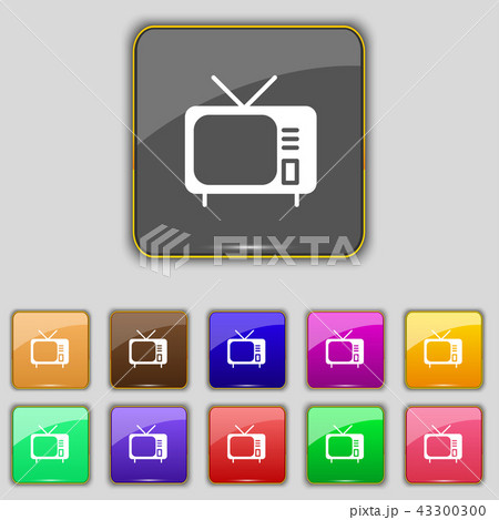 tv icon sign. Set with eleven colored buttons for 43300300