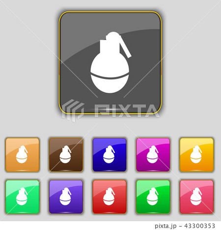 Hand Grenade icon sign. Set with eleven colored bu Hand Grenade icon sign. Set with eleven colored bu 43300353