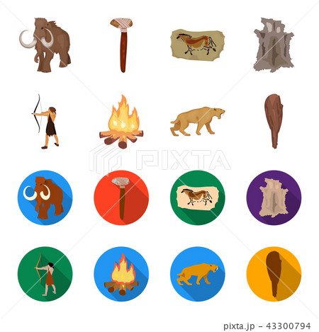 Man, hunter, onion, bonfire .Stone age set collection icons in cartoon,flat style vector symbol 43300794