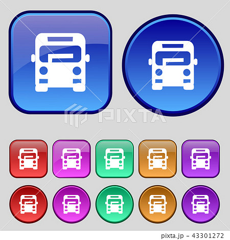 Bus icon sign. A set of twelve vintage buttons for 43301272