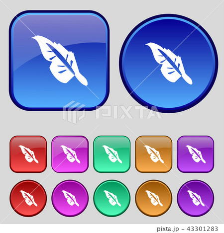 Feather icon sign. A set of twelve vintage buttons Feather icon sign. A set of twelve vintage buttons 43301283