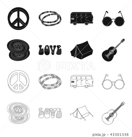 Vinyl discs, guitar, tent.Hippy set collection icons in black,outline style vector symbol stock Vinyl discs, guitar, tent.Hippy set collection icons in black,outline style vector symbol stock 43301336