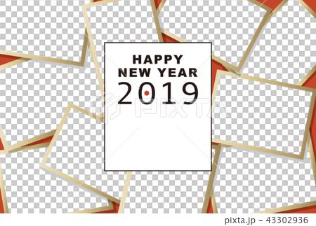 2019年賀状「大盛りフォトフレーム」ハッピーニューイヤー　手書き文字スペース空き 43302936