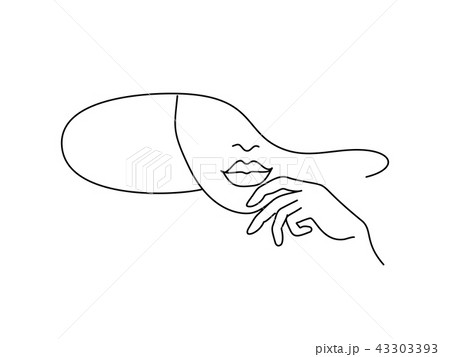 Line Drawing Art. Woman face with hand Line Drawing Art. Woman face with hand 43303393