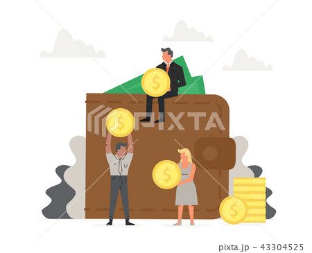 People store and collect money invest. Big wallet with small business men around it. concept of People store and collect money invest. Big wallet with small business men around it. concept of 43304525