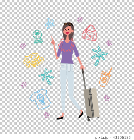 ハワイ 海外旅行 女性 イラスト ハワイ 海外旅行 女性 イラスト 43306185