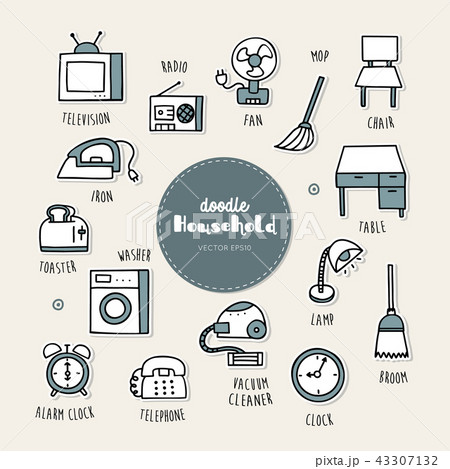 Household dessert hand drawn doodle icons set. 43307132