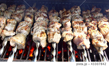Juicy roasted chicken skewers,made of white meat 43307842