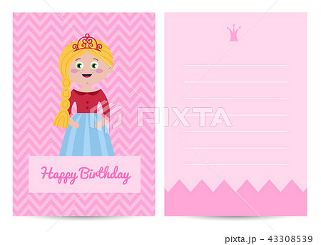 Happy birthday kids postcard with princess 43308539