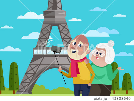 Smiling old couple doing selfie in Paris. 43308640