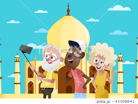 Smiling old people doing selfie in India. 43308641