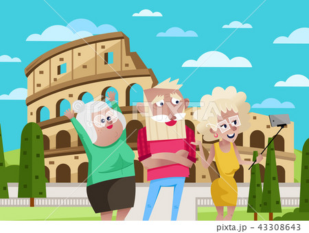 Smiling old people doing selfie in Rome. 43308643