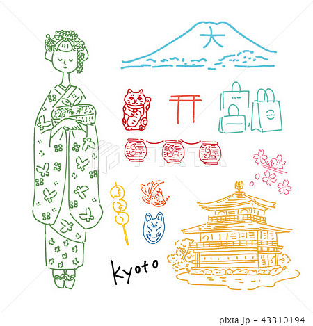 Kyoto Simple Illustration Set Stock Illustration