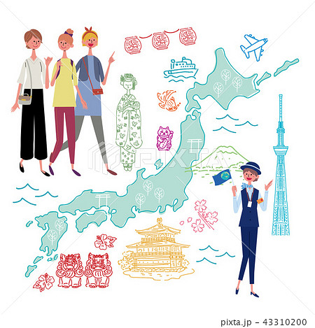 若者 国内旅行 イラスト 日本地図のイラスト素材