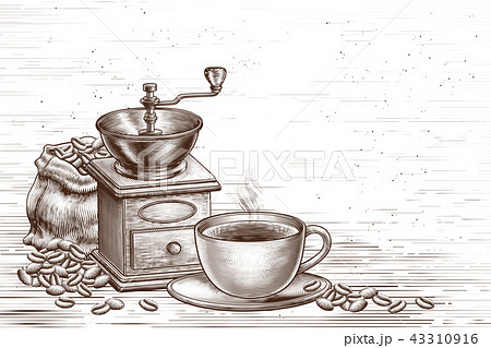 Engraved coffee shop background 43310916