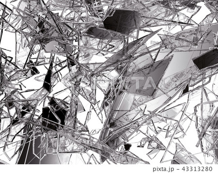 Pieces of glass broken or cracked on white 43313280