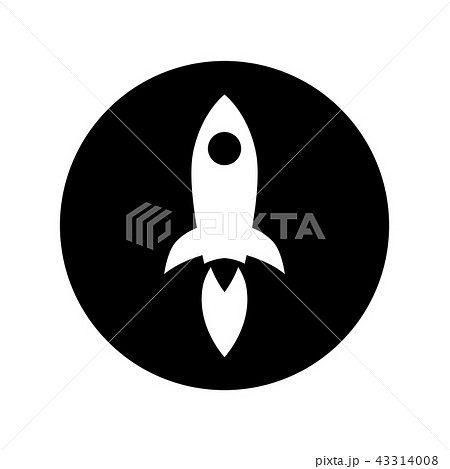 Rocket launch icon in white on black circle 43314008