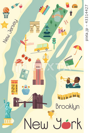 City Map Of New York With Famous Attractionsのイラスト素材