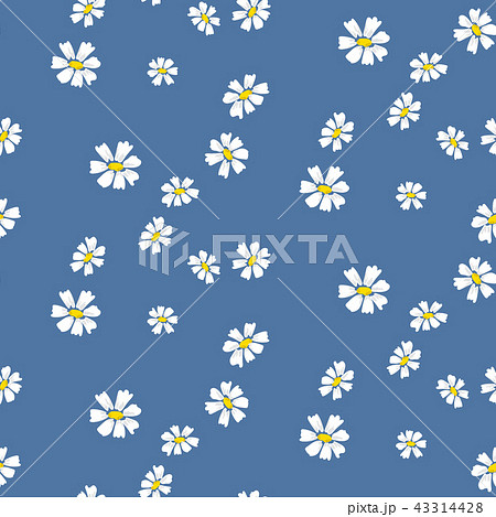 Retro daisy simple blue florals seamless vector pattern. 43314428