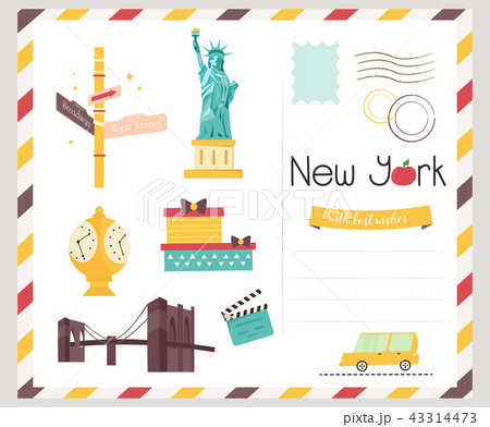Postcard with famous New York destinations, symbol Postcard with famous New York destinations, symbol 43314473