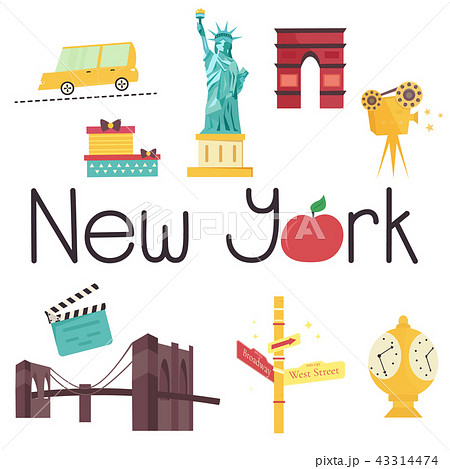 Set of famous New York attractions and symbols Set of famous New York attractions and symbols 43314474