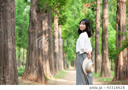 若い女性 韓国人 森 43316628