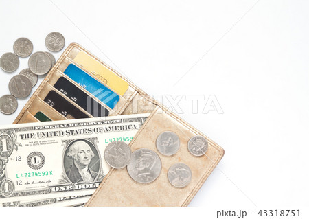 Paper currency, coins and credit cards in purse Paper currency, coins and credit cards in purse 43318751