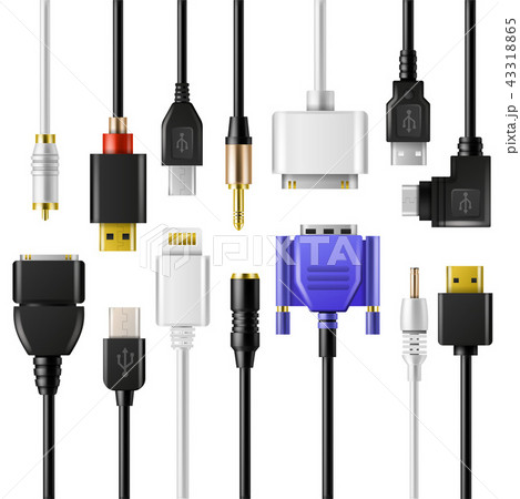 USB wire cable vector phone charger electric device of charging technology illustration set of 43318865