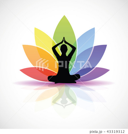 yoga person sitting in a lotus pose rainbow colors yoga person sitting in a lotus pose rainbow colors 43319312