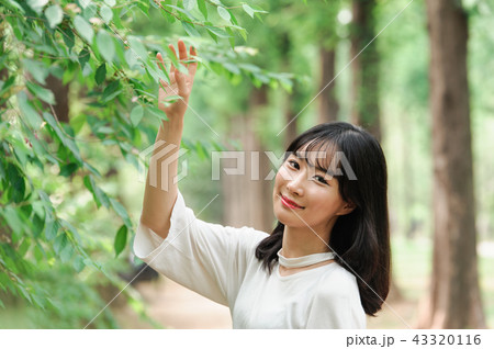 若い女性 韓国人 散歩 43320116