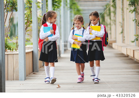 Happy children girlfriend schoolgirl student elementary school Happy children girlfriend schoolgirl student elementary school 43320526
