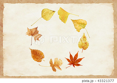 가을배경 수채화 일러스트, 나뭇잎 리스 - 스톡일러스트 [43321377] - Pixta