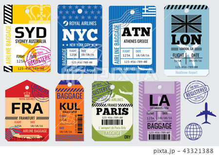 Retro baggage tags and travel vector stock 43321388