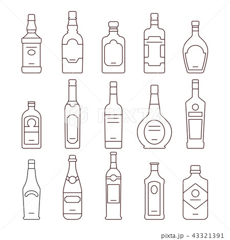 Alcohol drink bottles types of vector icons set 43321391
