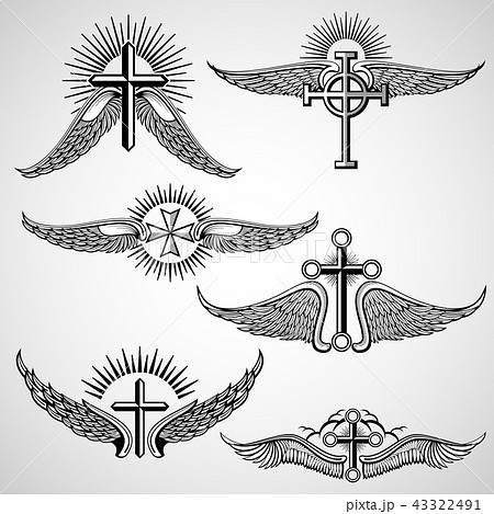 Wings isolated on white background cartoon tattoo Vector Image