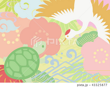 鶴と亀のパステルカラーの背景のイラスト素材