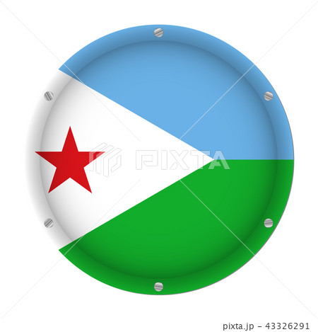 round metallic flag of Djibouti with screws